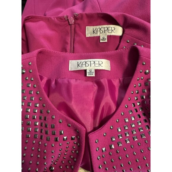 Kasper Dress & Jacket Blazer Suit Berry Pink 12 Silver Studded Neckline Stretch - Picture 5 of 15